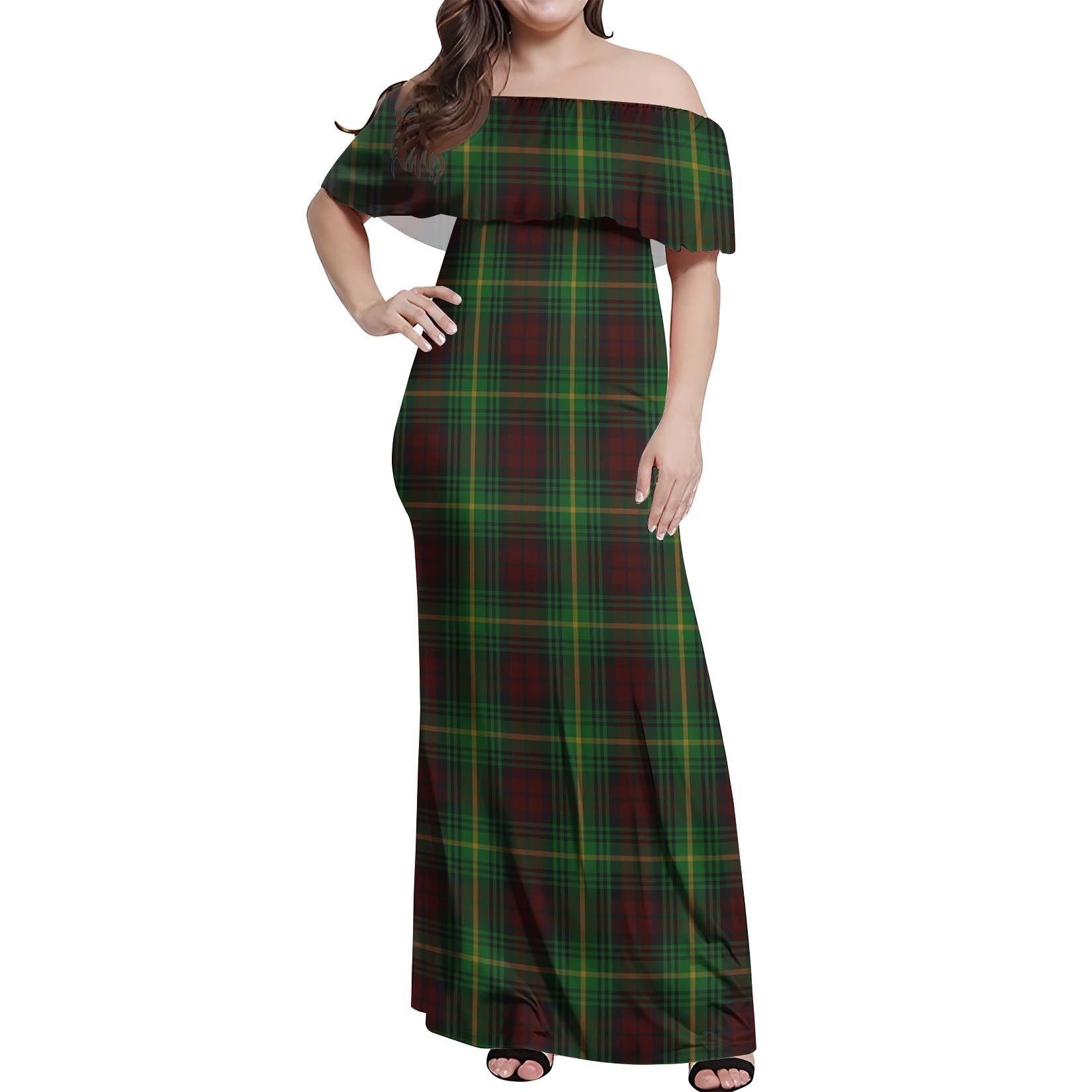 Martin Tartan Off Shoulder Long Dress Women's Dress - Tartan Vibes Clothing