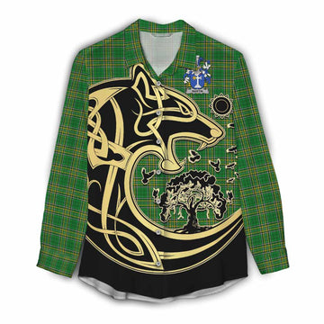 Tartan Vibes Clothing Martin Irish Tartan Women's Casual Shirt with Coat of Arms Celtic Wolf Style
