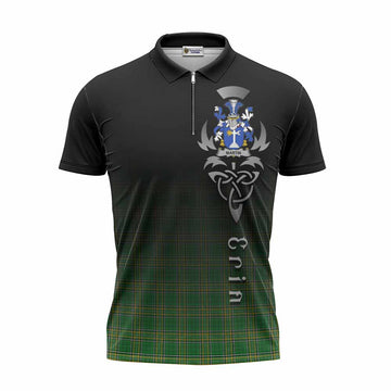 Tartan Vibes Clothing Martin Irish Clan Zipper Polo Shirt with Coat of Arms Erin Go Bragh Celtic Inspired