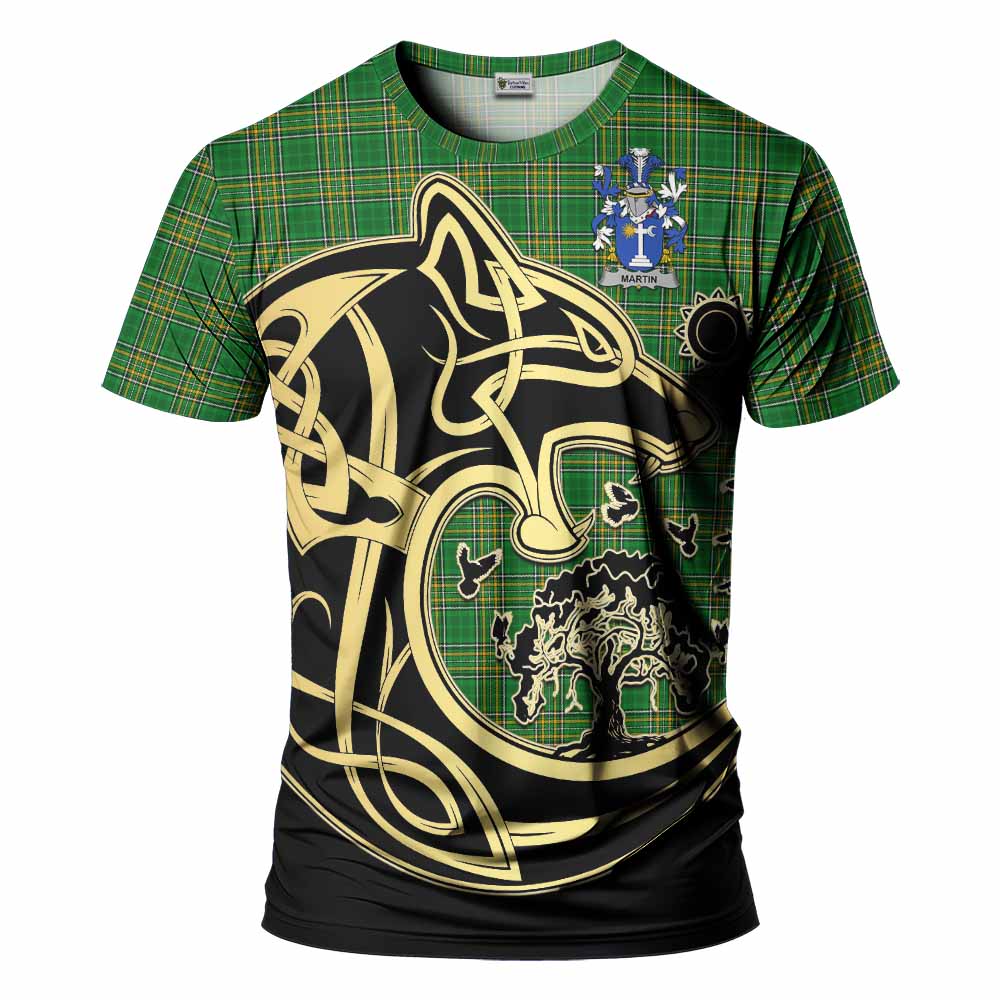 Tartan Vibes Clothing Martin Irish Tartan T-Shirt with Coat of Arms Celtic Wolf Style