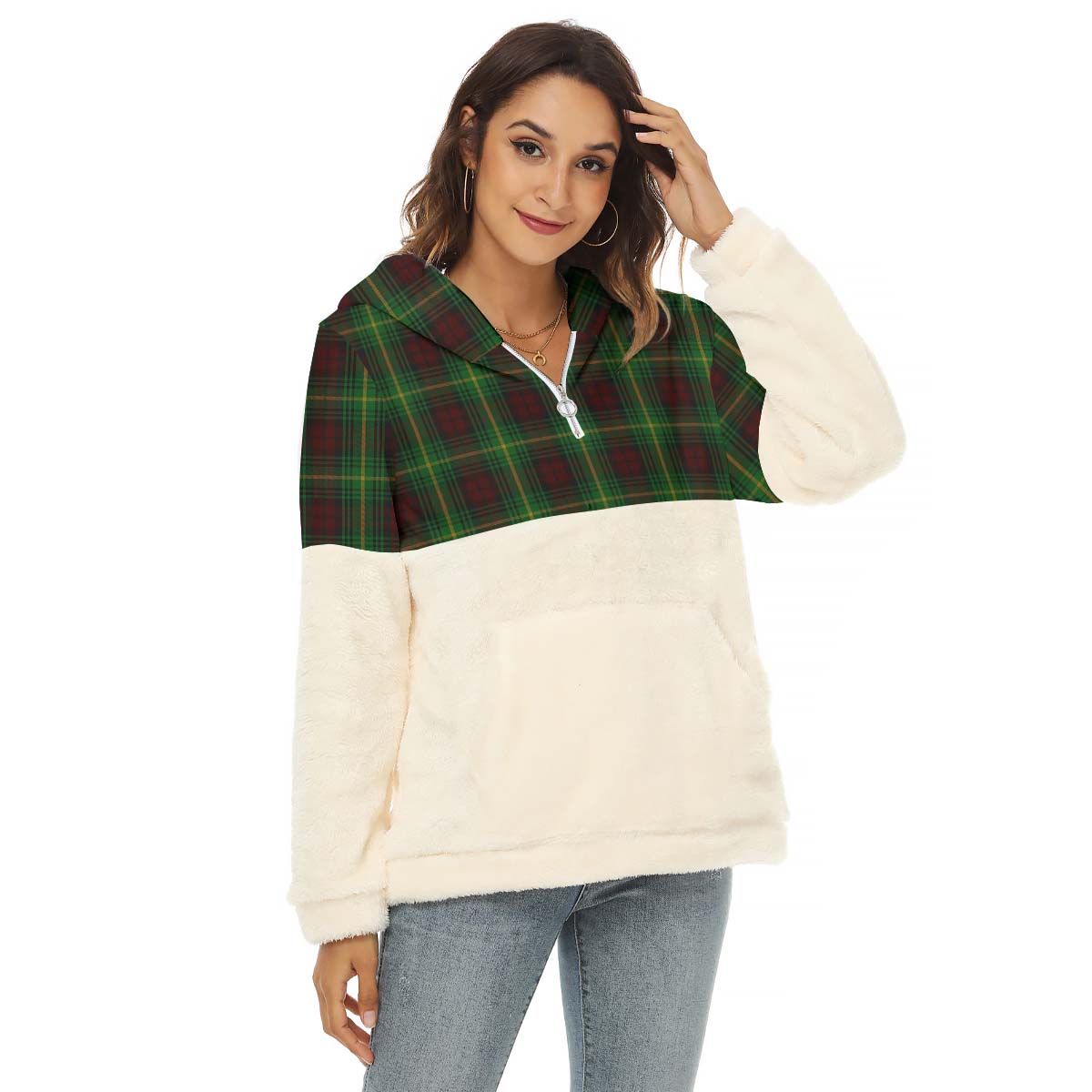 Martin Tartan Half Style Women's Borg Fleece Hoodie with Half Zip Female - Tartan Vibes Clothing