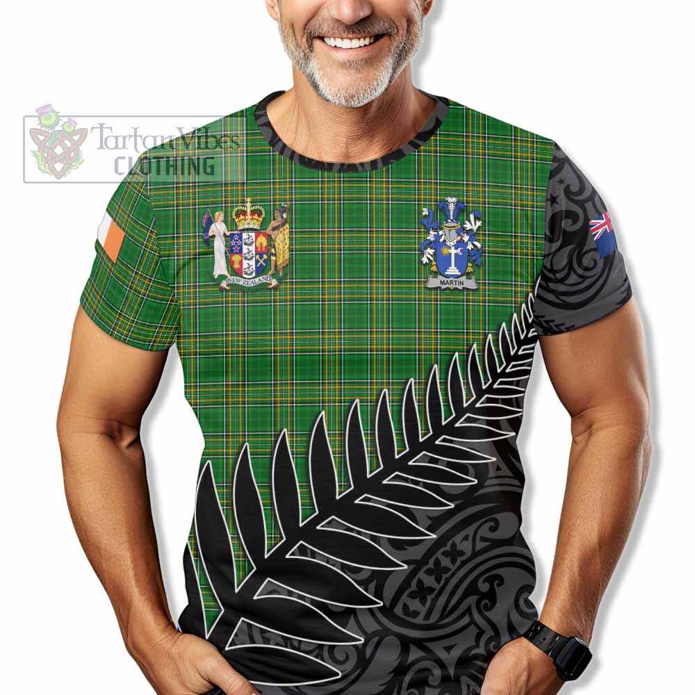 Tartan Vibes Clothing Martin Irish Clan Tartan T-Shirt with Coat of Arms New Zealand Silver Fern Half Style