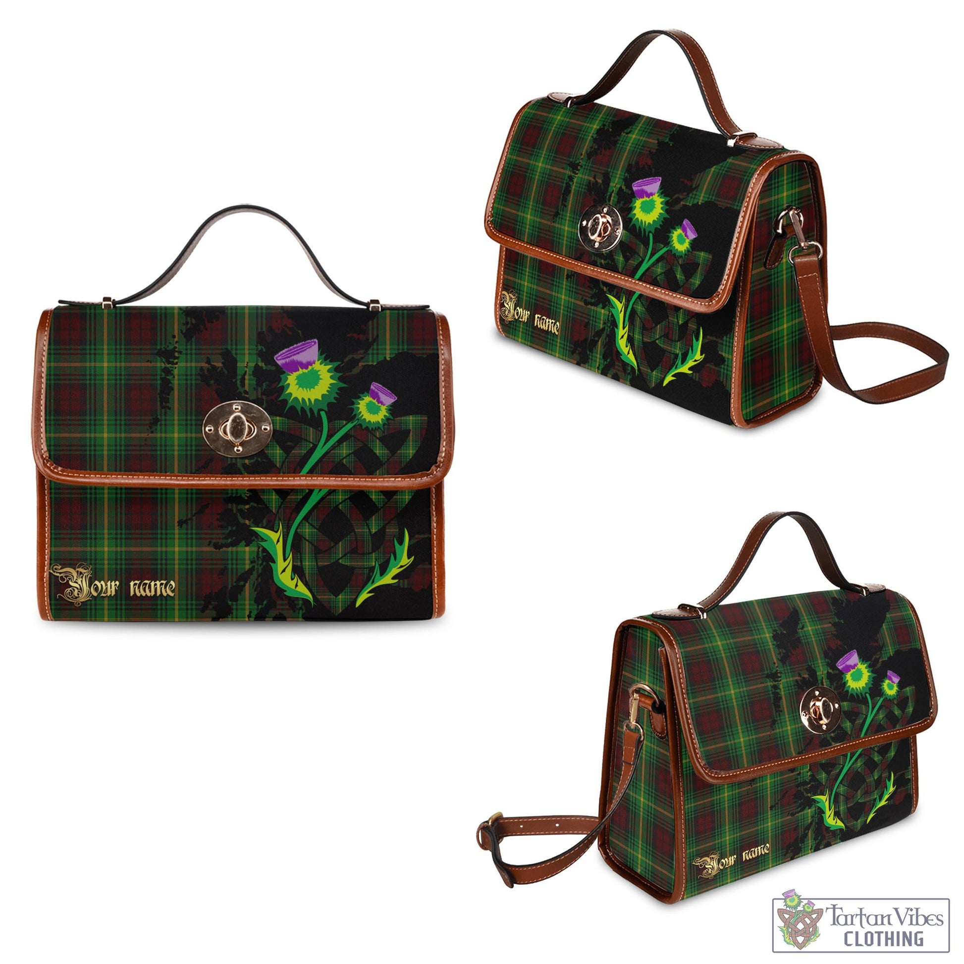 Tartan Vibes Clothing Martin Tartan Waterproof Canvas Bag with Scotland Map and Thistle Celtic Accents