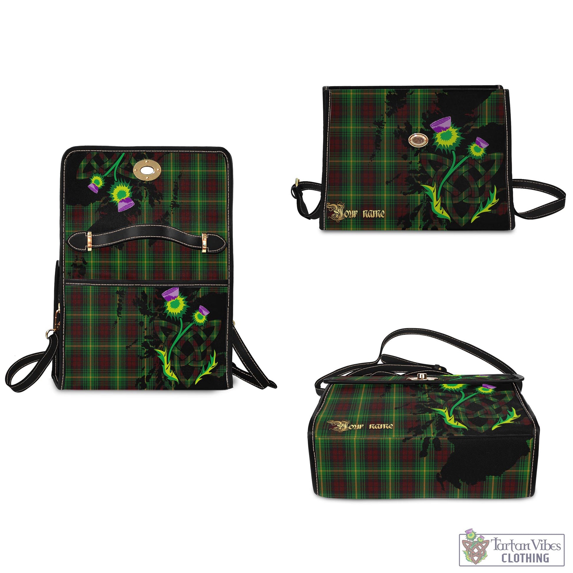 Tartan Vibes Clothing Martin Tartan Waterproof Canvas Bag with Scotland Map and Thistle Celtic Accents