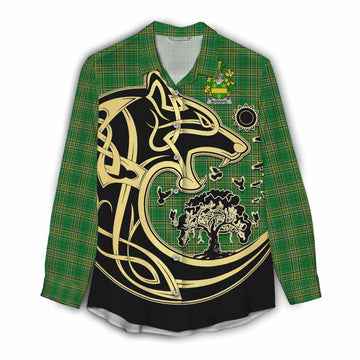 Marward Irish Tartan Women's Casual Shirt with Coat of Arms Celtic Wolf Style Female - Tartan Vibes Clothing