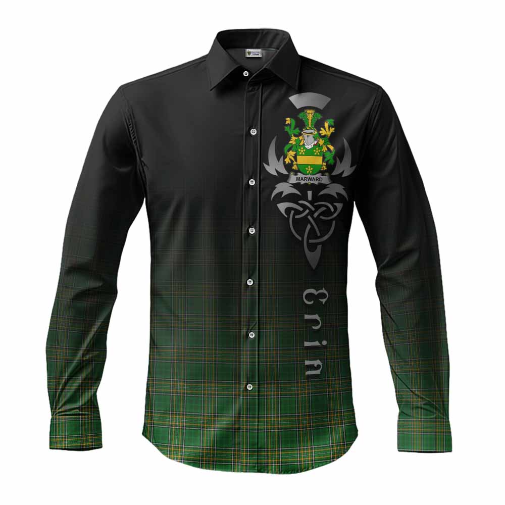 Tartan Vibes Clothing Marward Irish Clan Long Sleeve Button Shirt with Coat of Arms Erin Go Bragh Celtic Inspired