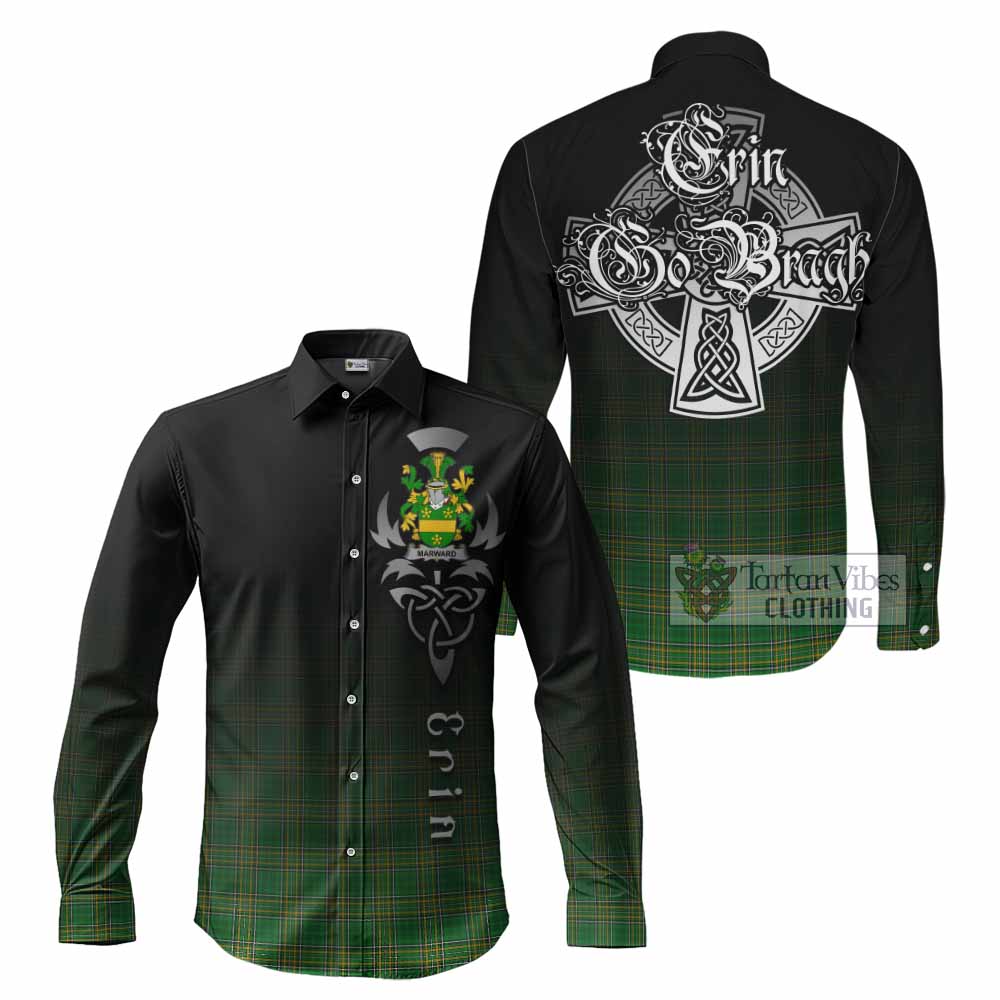 Tartan Vibes Clothing Marward Irish Clan Long Sleeve Button Shirt with Coat of Arms Erin Go Bragh Celtic Inspired