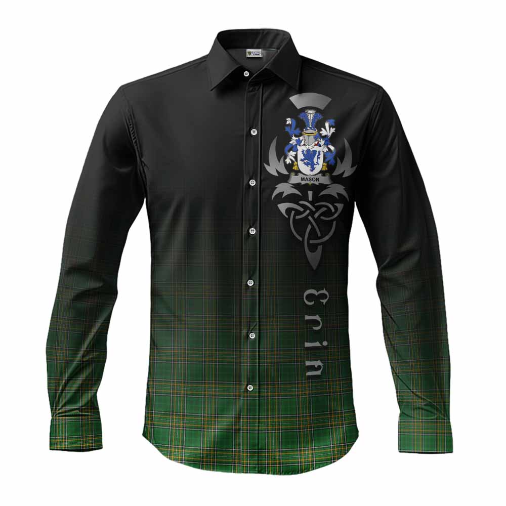 Tartan Vibes Clothing Mason Irish Clan Long Sleeve Button Shirt with Coat of Arms Erin Go Bragh Celtic Inspired