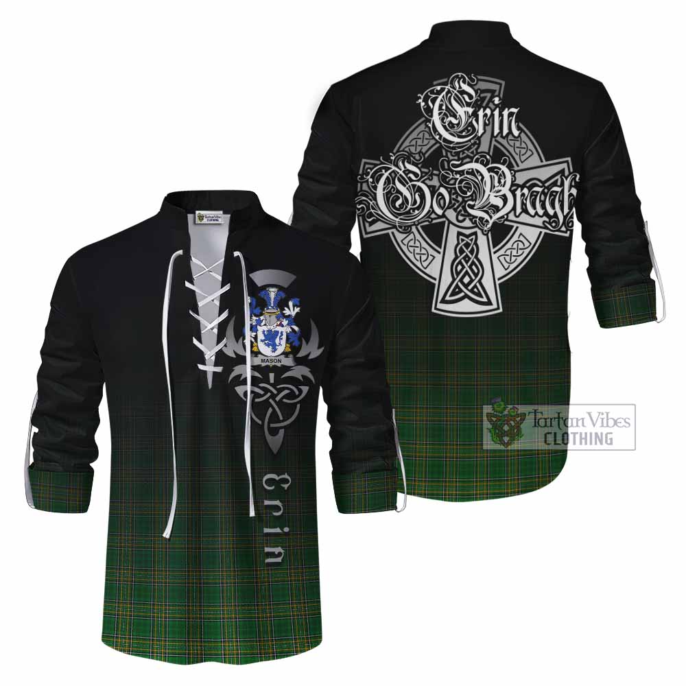Tartan Vibes Clothing Mason Irish Clan Ghillie Kilt Shirt with Coat of Arms Erin Go Bragh Celtic Inspired