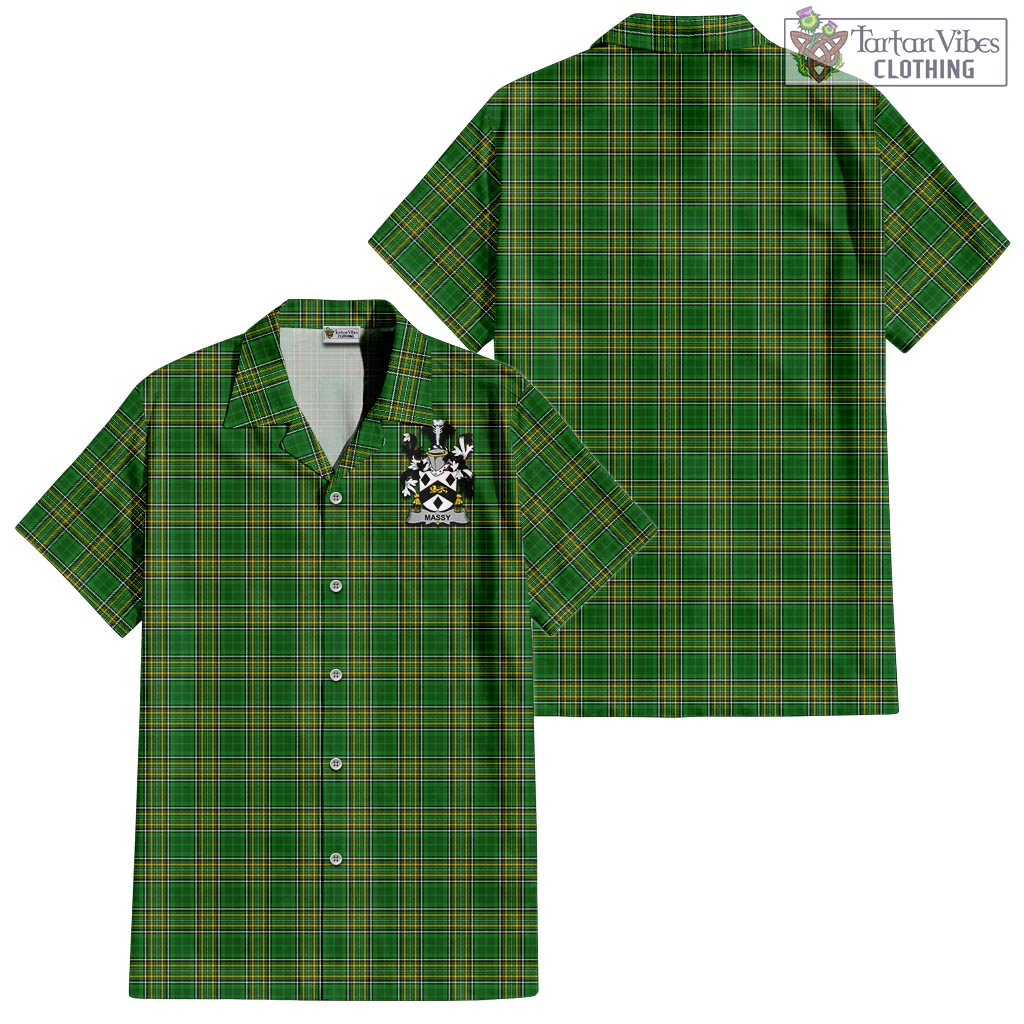 Tartan Vibes Clothing Massy Ireland Clan Tartan Short Sleeve Button Up with Coat of Arms