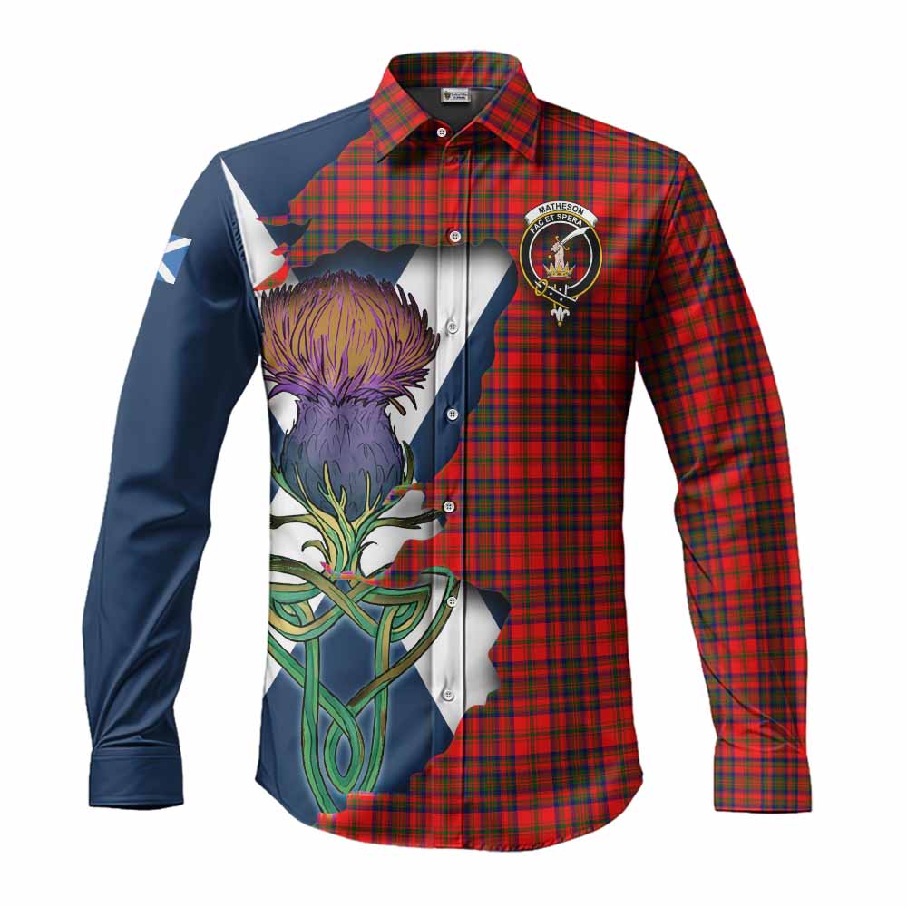 Tartan Vibes Clothing Matheson Tartan Family Crest Long Sleeve Button Shirt Scottish Thistle Celtic Inspired