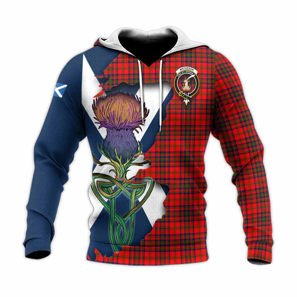 Tartan Vibes Clothing Matheson Tartan Family Crest Knitted Hoodie Scottish Thistle Celtic Inspired