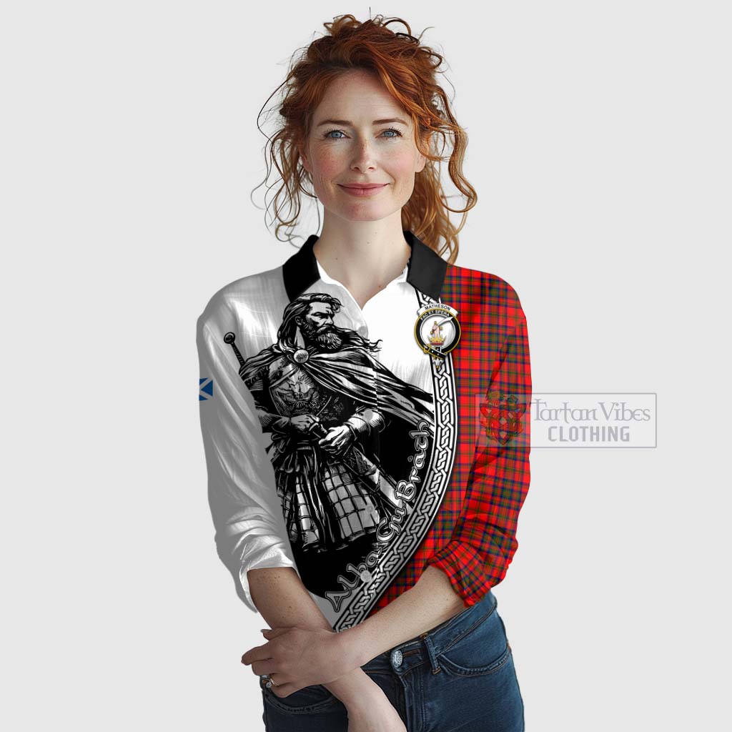 Tartan Vibes Clothing Matheson Tartan Clan Crest Women's Casual Shirt with Highlander Warrior Celtic Style