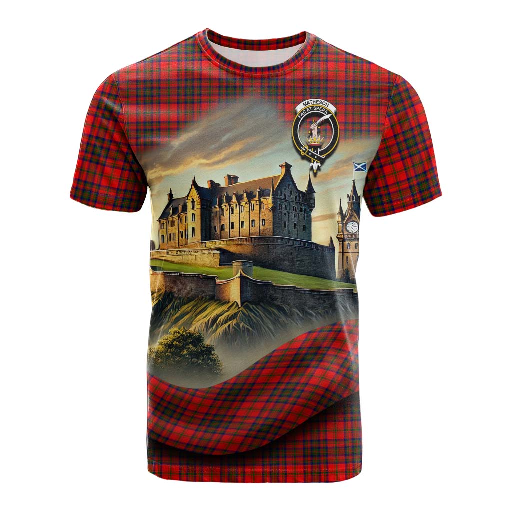 Tartan Vibes Clothing Matheson Tartan Family Crest Cotton T-shirt with Scottish Ancient Castle Style
