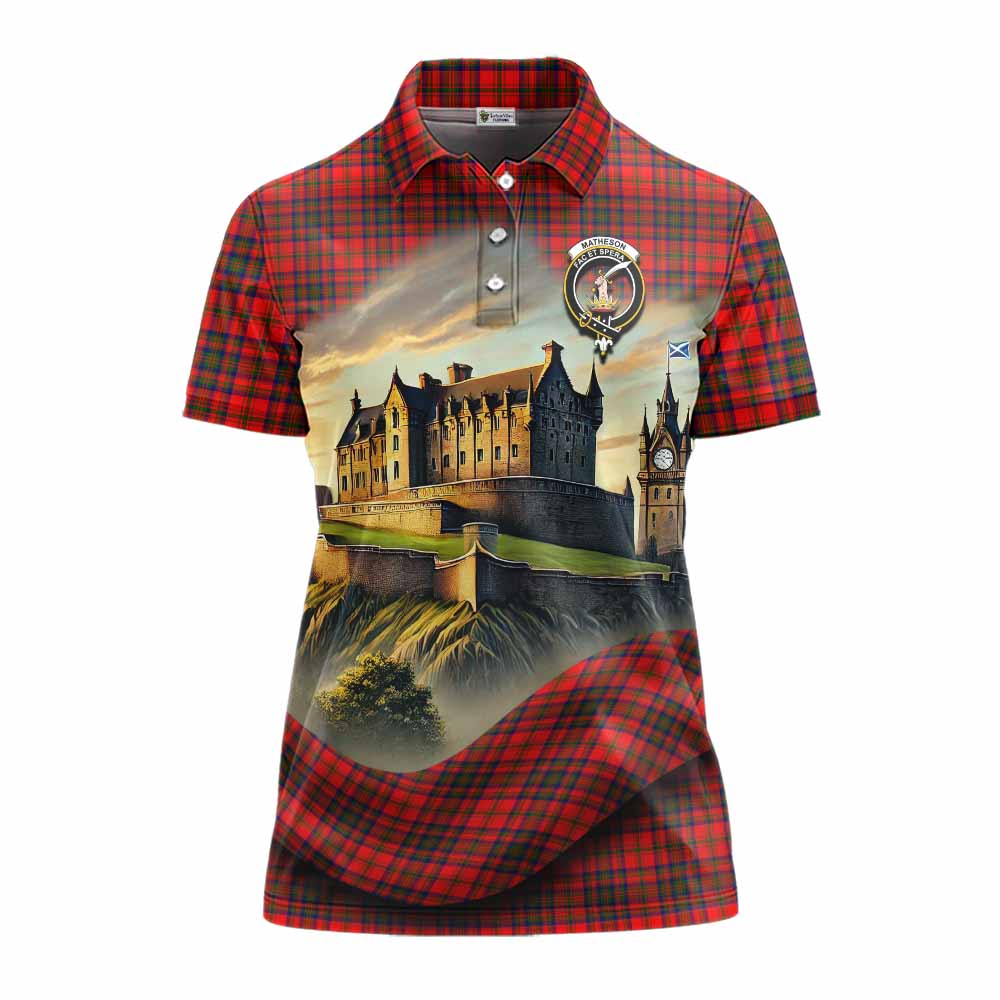Tartan Vibes Clothing Matheson Tartan Family Crest Women's Polo Shirt with Scottish Ancient Castle Stype