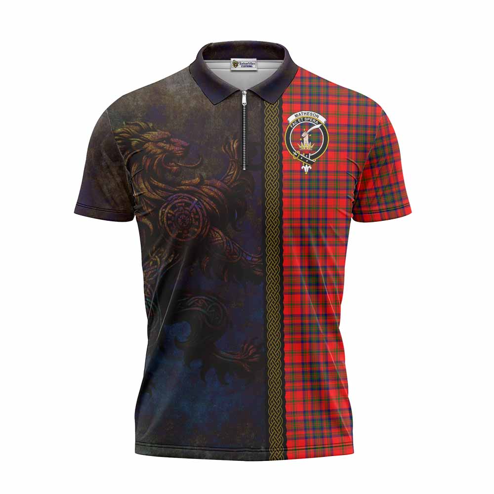 Tartan Vibes Clothing Matheson Tartan Family Crest Zipper Polo Shirt Alba Gu Brath Be Brave Lion Ancient Style