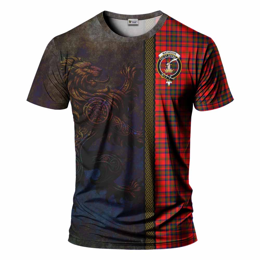Tartan Vibes Clothing Matheson Tartan Family Crest T-Shirt Alba Gu Brath Be Brave Lion Ancient Style
