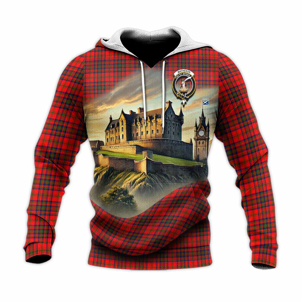 Tartan Vibes Clothing Matheson Tartan Family Crest Knitted Hoodie with Scottish Ancient Castle Style