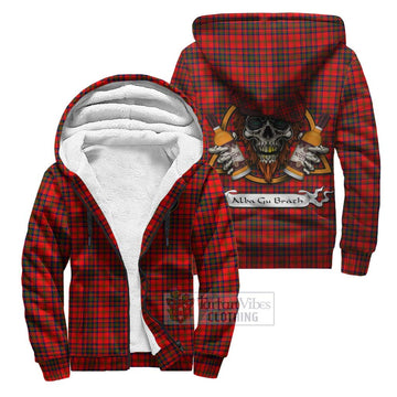 Matheson Tartan Sherpa Hoodie with Family Crest and Bearded Skull Holding Bottles of Whiskey