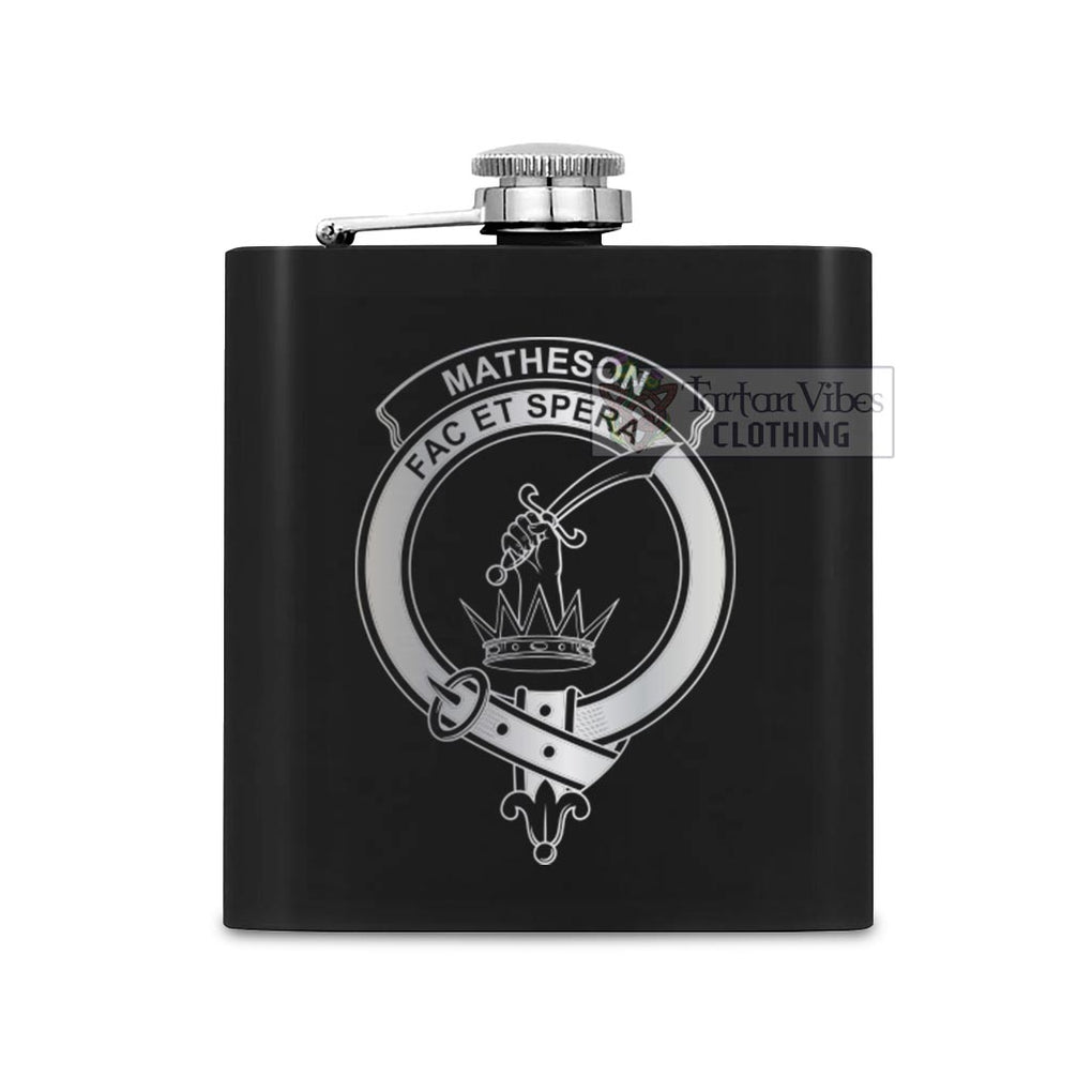 Tartan Vibes Clothing Matheson Crest Hip Flask Set 7oz Black Stainless Steel with A Gift Box