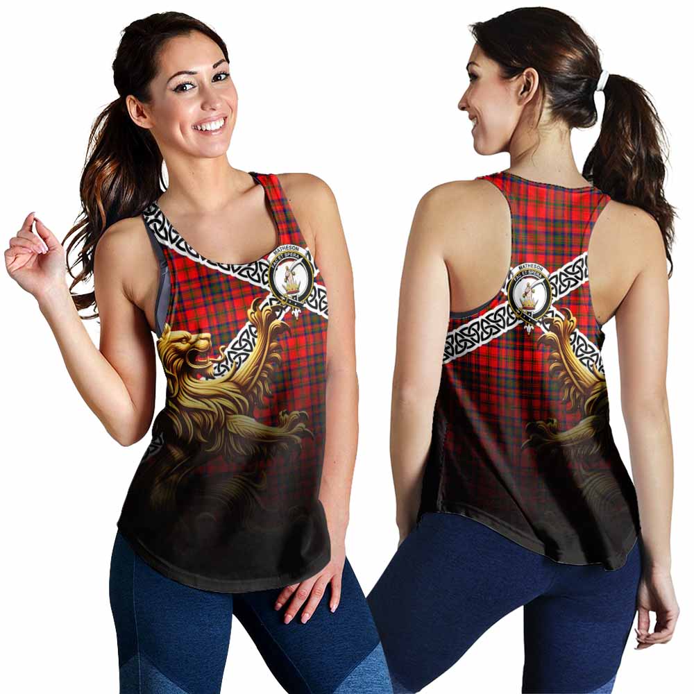 Tartan Vibes Clothing Matheson Crest Tartan Women's Racerback Tanks with Golden Lion Emblem Celtic Style