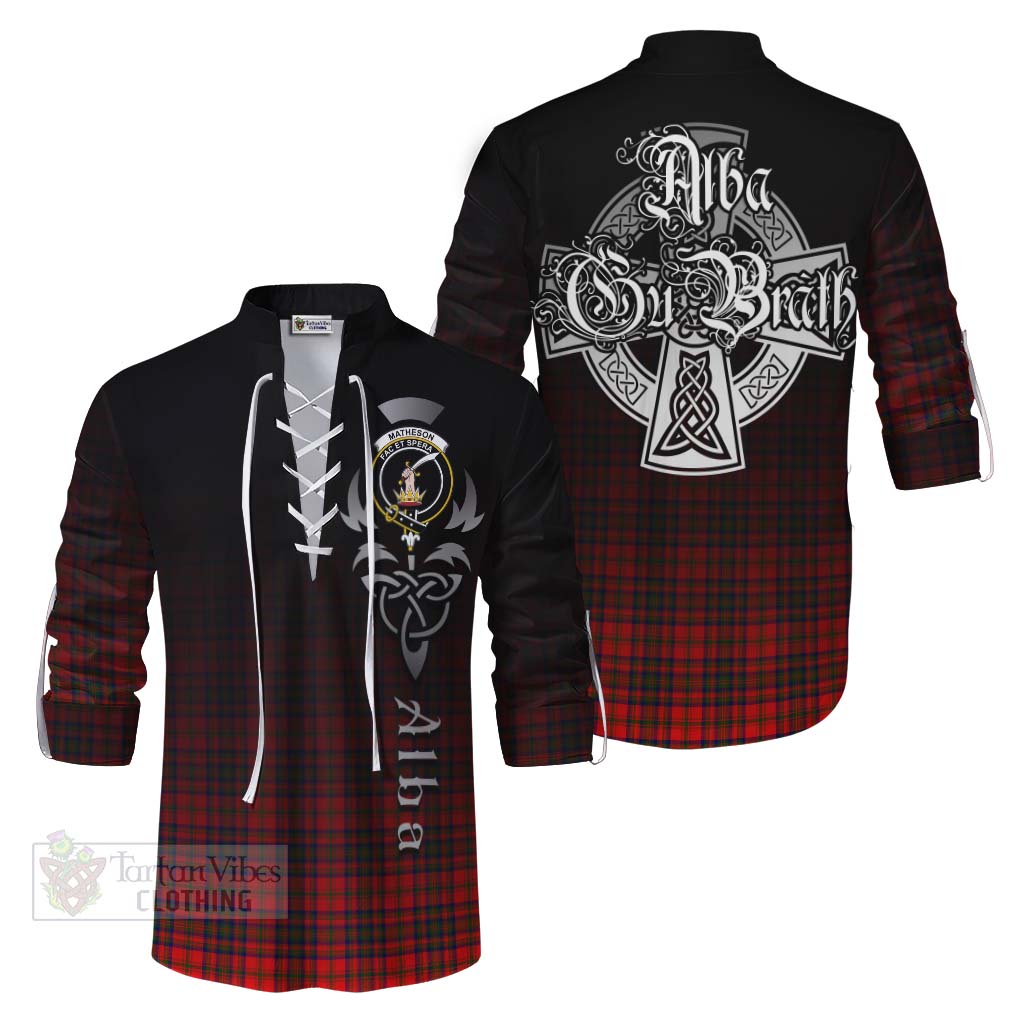 Tartan Vibes Clothing Matheson Tartan Ghillie Kilt Shirt Featuring Alba Gu Brath Family Crest Celtic Inspired