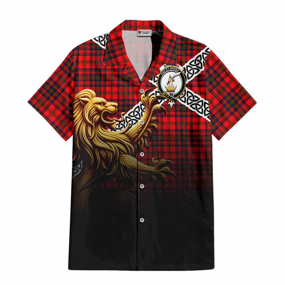 Tartan Vibes Clothing Matheson Crest Tartan Short Sleeve Button Shirt with Golden Lion Emblem Celtic Style
