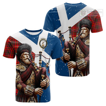 Tartan Vibes Clothing Matheson Tartan Cotton T-shirt with Family Crest Scottish Bagpiper Vibes