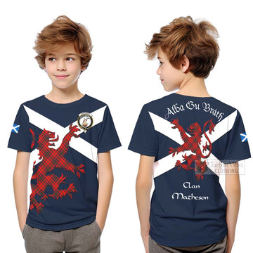 Tartan Vibes Clothing Matheson Tartan Lion Rampant Kid T-Shirt – Proudly Display Your Heritage with Alba Gu Brath and Clan Name