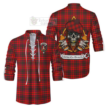 Tartan Vibes Clothing Matheson Tartan Ghillie Kilt Shirt with Family Crest and Bearded Skull Holding Bottles of Whiskey