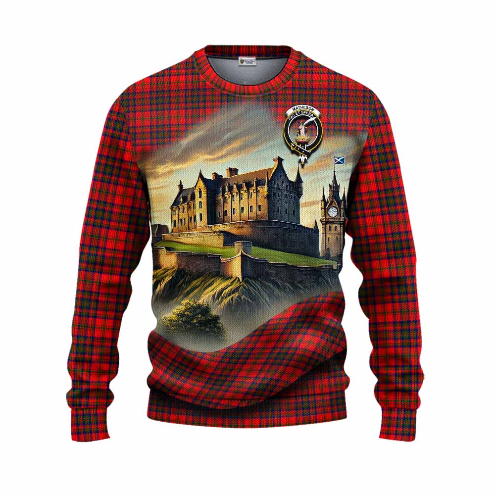 Tartan Vibes Clothing Matheson Tartan Family Crest Knitted Sweater with Scottish Ancient Castle Style