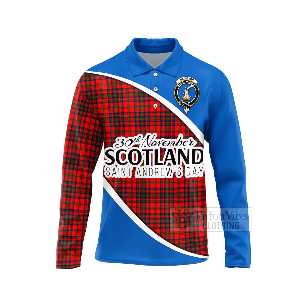 Tartan Vibes Clothing Matheson Family Crest Tartan Long Sleeve Polo Shirt Celebrate Saint Andrew's Day in Style