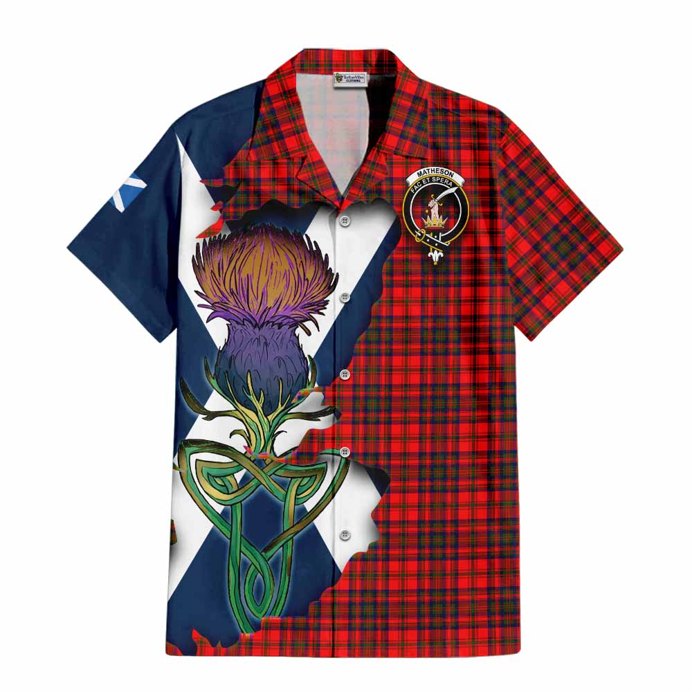 Tartan Vibes Clothing Matheson Tartan Family Crest Short Sleeve Button Shirt Scottish Thistle Celtic Inspired