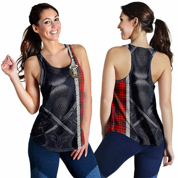 Tartan Vibes Clothing Matheson Tartan Women's Racerback Tanks with Family Crest Cross Sword Thistle Celtic Vibes