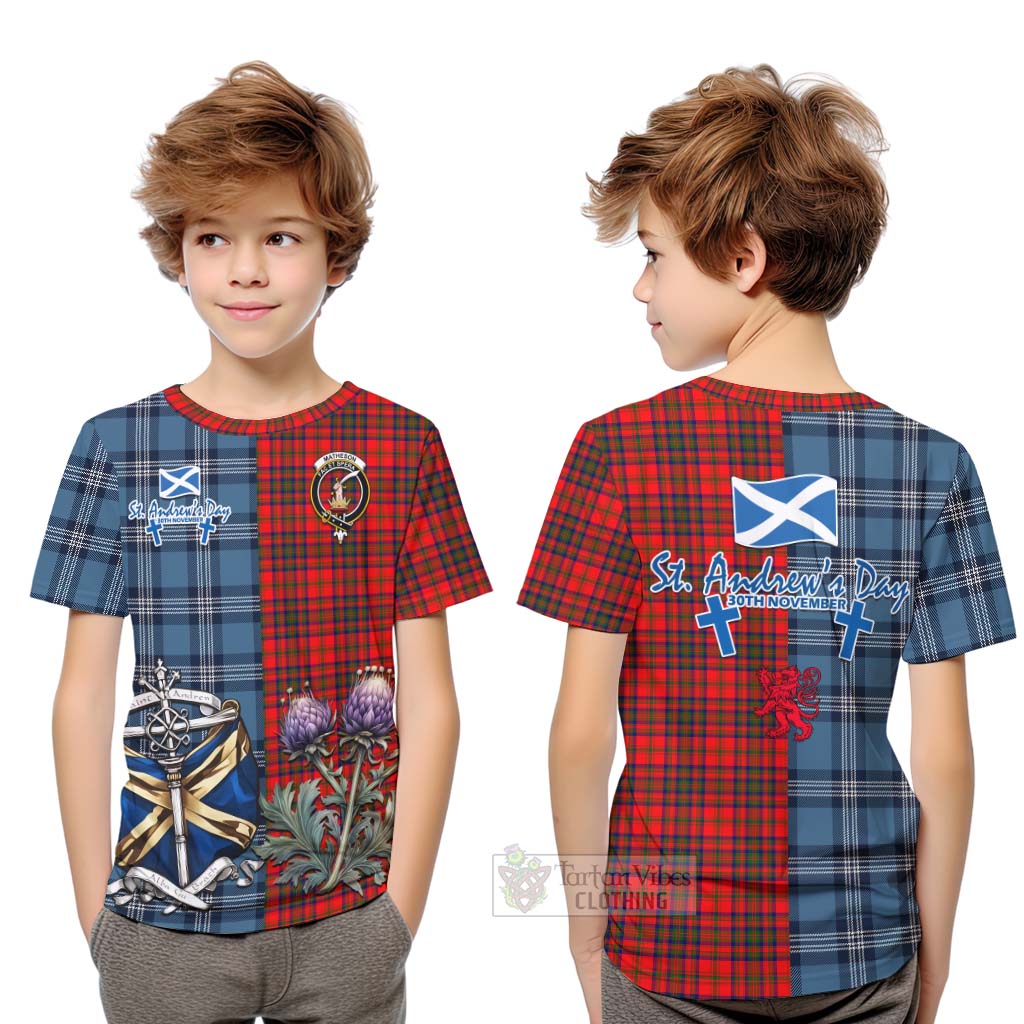 Tartan Vibes Clothing Matheson Tartan Kid T-Shirt Happy St. Andrew's Day Half Tartan Style