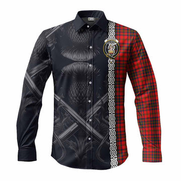 Tartan Vibes Clothing Matheson Tartan Long Sleeve Button Shirt with Family Crest Cross Sword Thistle Celtic Vibes