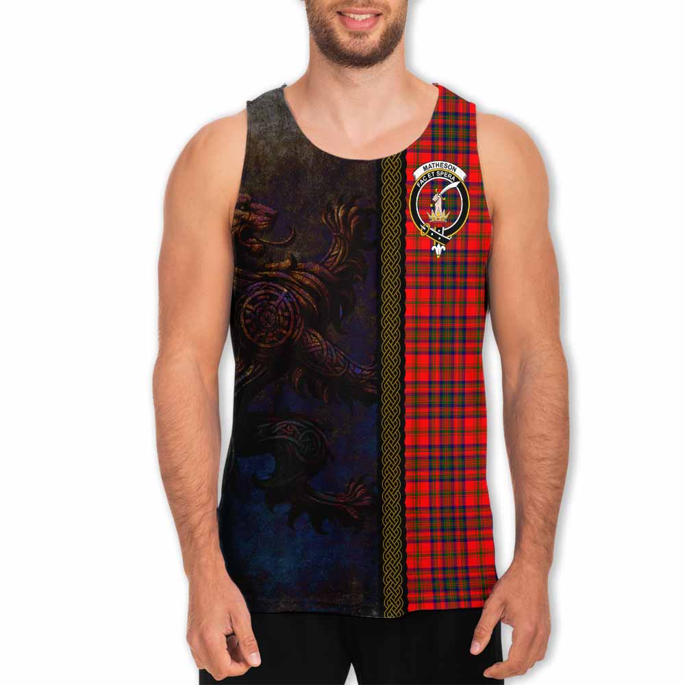 Tartan Vibes Clothing Matheson Tartan Family Crest Men's Tank Top Alba Gu Brath Be Brave Lion Ancient Style