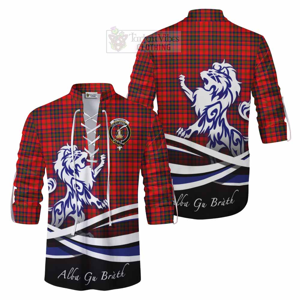 Tartan Vibes Clothing Matheson Tartan Ghillie Kilt Shirt with Alba Gu Brath Regal Lion Emblem