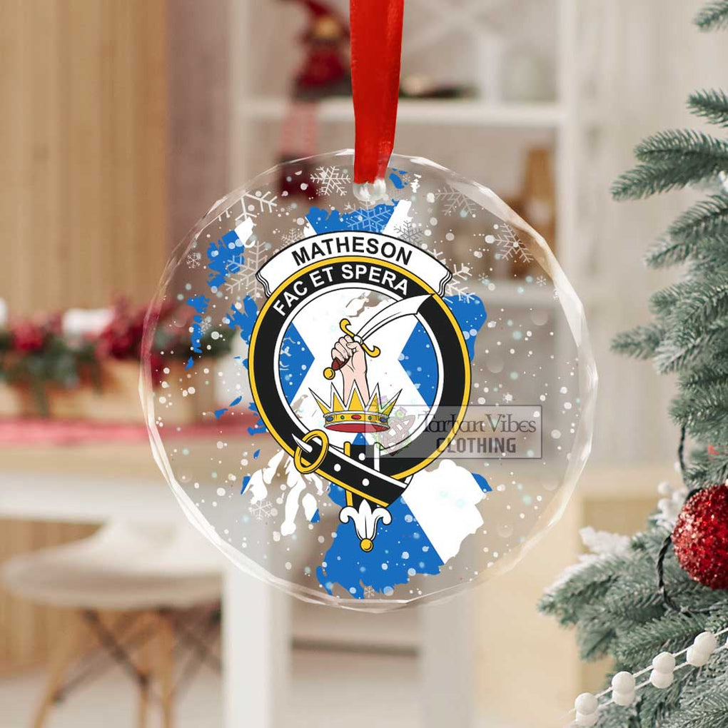 Tartan Vibes Clothing Matheson Clan Crest Christmas Glass Ornament with Scotland Map