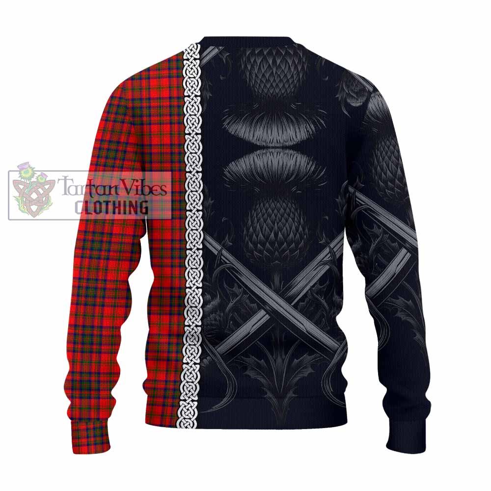 Tartan Vibes Clothing Matheson Tartan Knitted Sweater with Family Crest Cross Sword Thistle Celtic Vibes