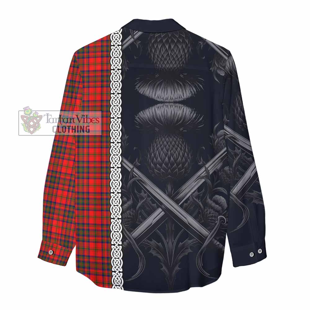 Tartan Vibes Clothing Matheson Tartan Women's Casual Shirt with Family Crest Cross Sword Thistle Celtic Vibes