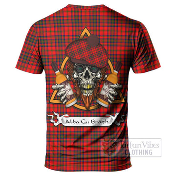 Tartan Vibes Clothing Matheson Tartan T-Shirt with Family Crest and Bearded Skull Holding Bottles of Whiskey
