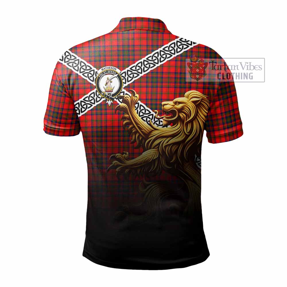 Tartan Vibes Clothing Matheson Crest Tartan Polo Shirt with Golden Lion Emblem Celtic Style