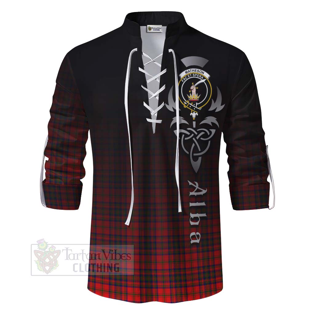 Tartan Vibes Clothing Matheson Tartan Ghillie Kilt Shirt Featuring Alba Gu Brath Family Crest Celtic Inspired