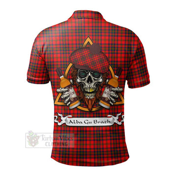 Tartan Vibes Clothing Matheson Tartan Polo Shirt with Family Crest and Bearded Skull Holding Bottles of Whiskey