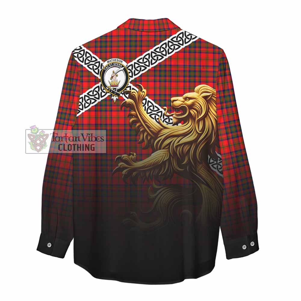 Tartan Vibes Clothing Matheson Crest Tartan Women's Casual Shirt with Golden Lion Emblem Celtic Style