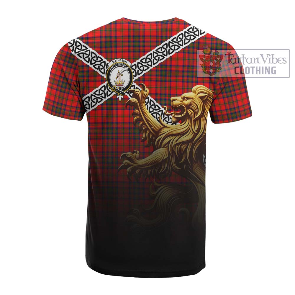 Tartan Vibes Clothing Matheson Crest Tartan Cotton T-shirt with Golden Lion Emblem Celtic Style