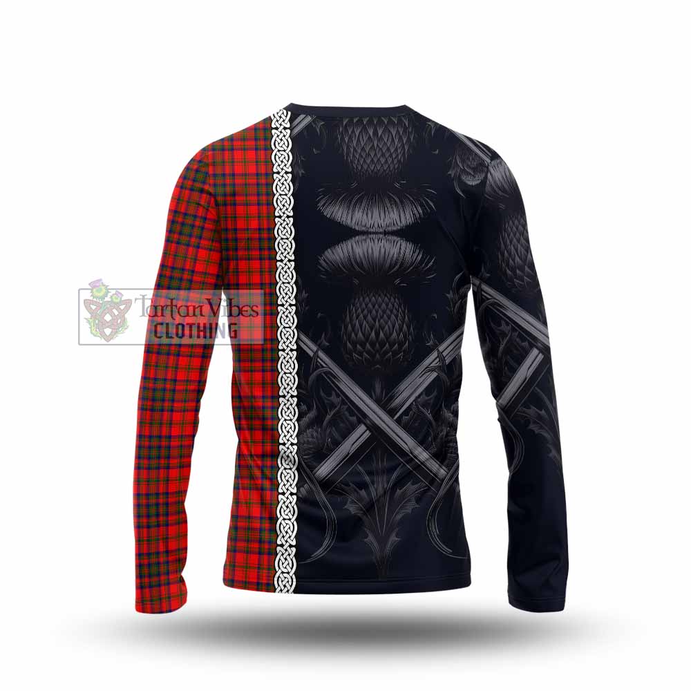 Tartan Vibes Clothing Matheson Tartan Long Sleeve T-Shirt with Family Crest Cross Sword Thistle Celtic Vibes