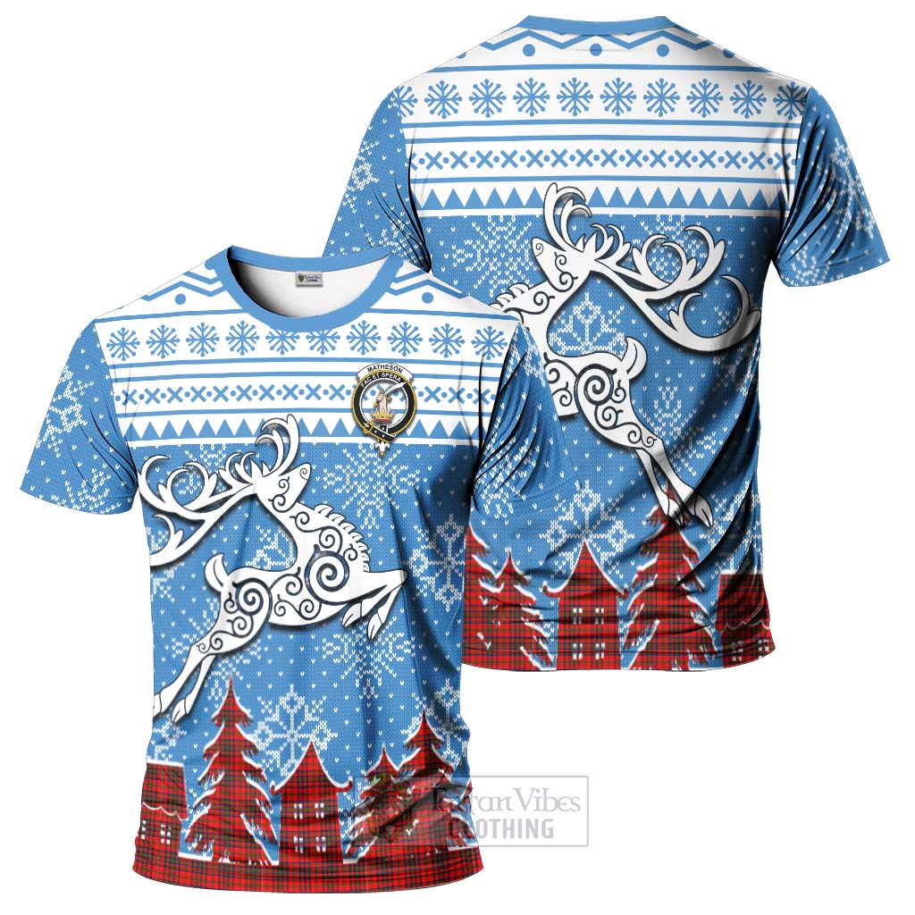 Tartan Vibes Clothing Matheson Clan Christmas T-Shirt Celtic Reindeer Style