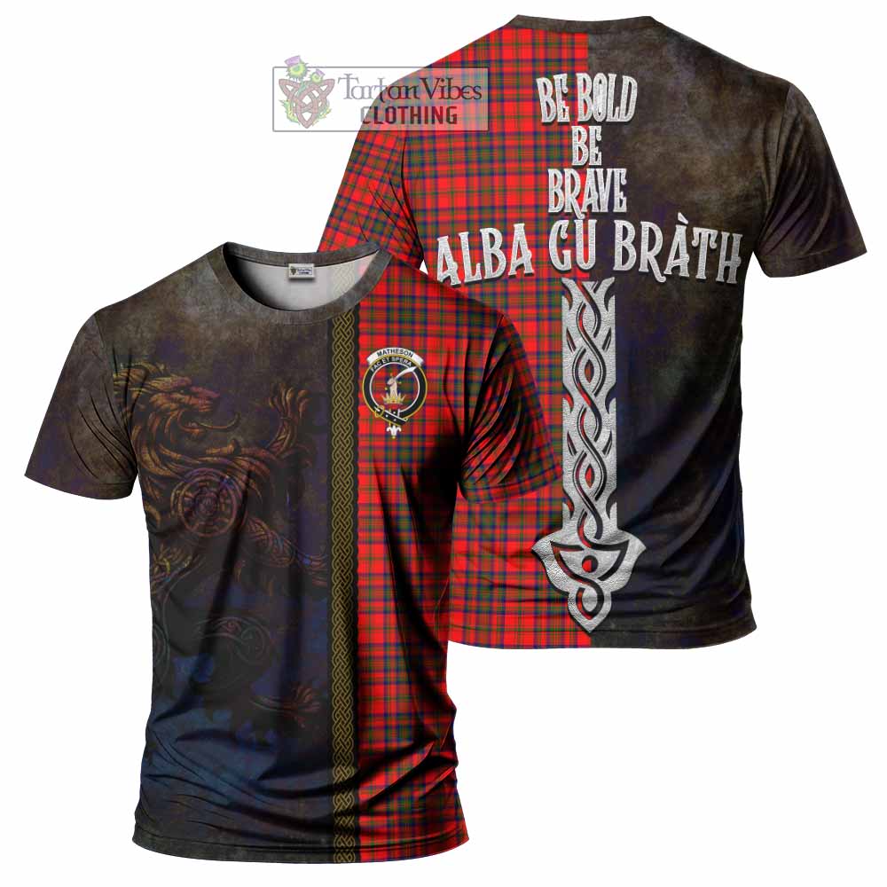 Tartan Vibes Clothing Matheson Tartan Family Crest T-Shirt Alba Gu Brath Be Brave Lion Ancient Style